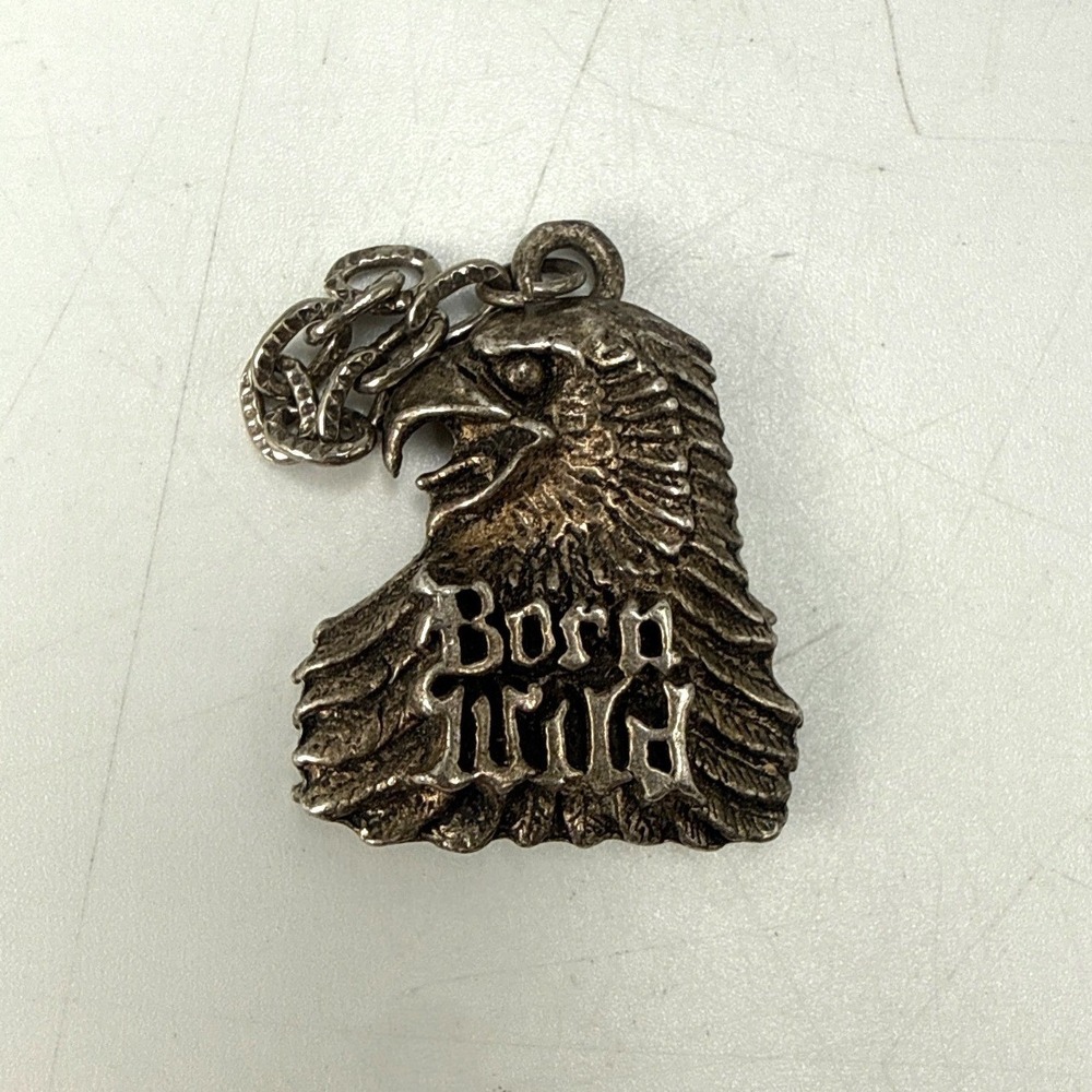 Vintage 1988 G&S Jewelry Born Wild Eagle Head Biker Pendant Charm Silver Tone